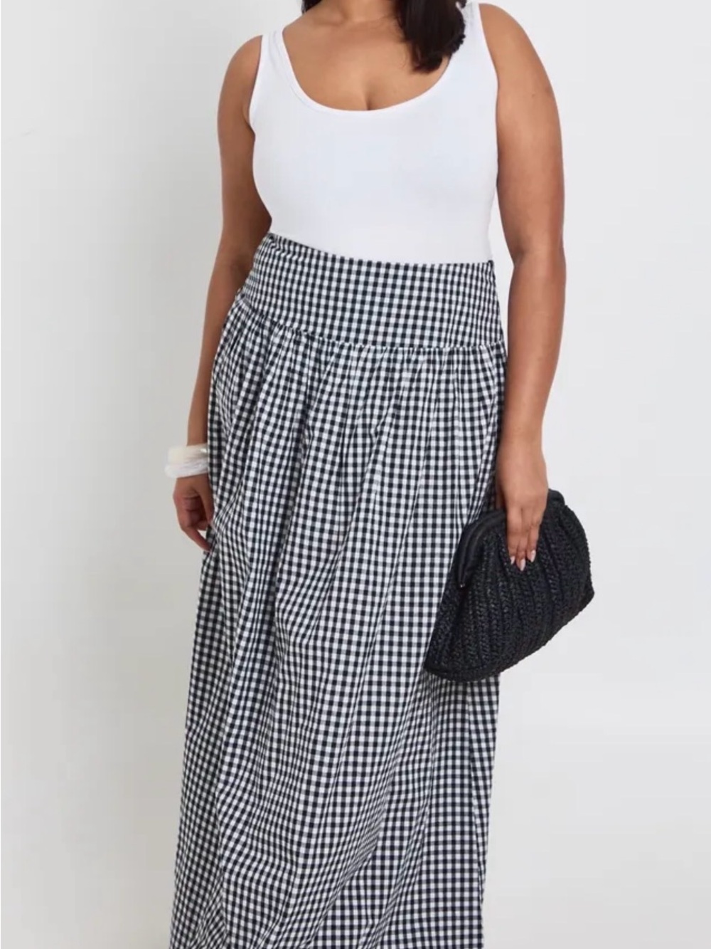Boohoo Black & White Gingham Maxi poplin Skirt - Picture 1 of 9